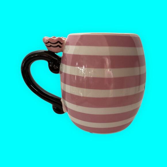 Queen for a Day Coffee Mug Cup Pier One Pink Stripes Black Polka Dot Interior - Picture 2 of 8